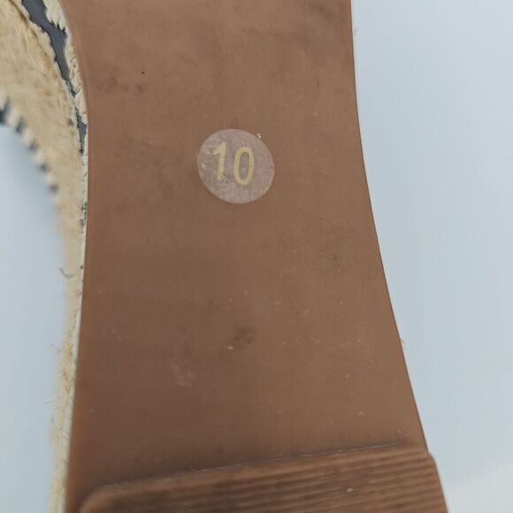 Tory Burch Black Espadrille Wedge Sandals Leather Jute Trim Size 10 - Picture 8 of 12